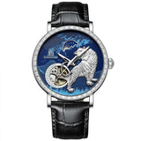 “Awesome Animal Sculpture Mechanical Watch T888B automatic movement animal dial brown leather strap”