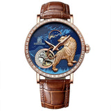 “Awesome Animal Sculpture Mechanical Watch T888B automatic movement animal dial brown leather strap”