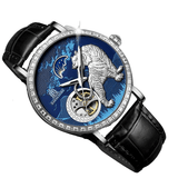 “Awesome Animal Sculpture Mechanical Watch T888B automatic movement animal dial brown leather strap”