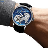 “Awesome Animal Sculpture Mechanical Watch T888B automatic movement animal dial brown leather strap”