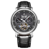 “Designer Chronograph Watch B22 stainless steel case brown leather strap multiple sub-dials”