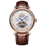 “Designer Chronograph Watch B22 stainless steel case brown leather strap multiple sub-dials”