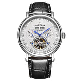 “Designer Chronograph Watch B22 stainless steel case brown leather strap multiple sub-dials”