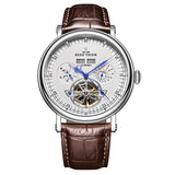 “Designer Chronograph Watch B22 stainless steel case brown leather strap multiple sub-dials”