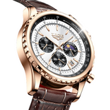“Luxury Sports Quartz Wristwatch 8989 stainless steel case sapphire crystal brown strap”