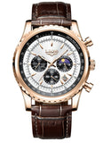 “Luxury Sports Quartz Wristwatch 8989 stainless steel case sapphire crystal brown strap”