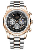 “Luxury Sports Quartz Wristwatch 8989 stainless steel case sapphire crystal brown strap”