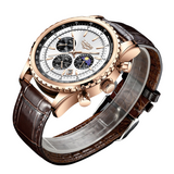 “Luxury Sports Quartz Wristwatch 8989 stainless steel case sapphire crystal brown strap”