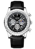 “Luxury Sports Quartz Wristwatch 8989 stainless steel case sapphire crystal brown strap”
